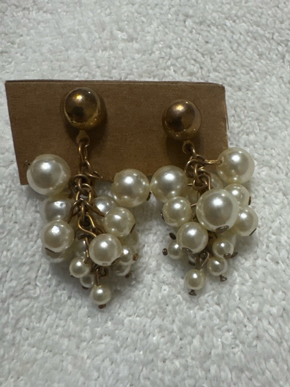 Avon Gold-Tone Cluster Faux Pearl Drop Earrings - White Pearls